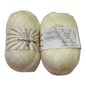 KnitPal Retro-Glam Yarn – 2 Skeins – 100g / 320yd Each – Cream DK Weight